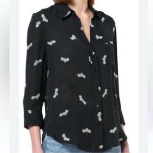 L'Agence Motorcycle Print Silk Blouse 3/4 Sleeves - Moto-Business-Small - EUC